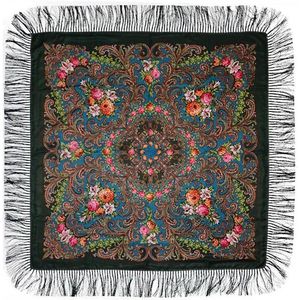 Платок с павловопосадским узором зеленый 120х120