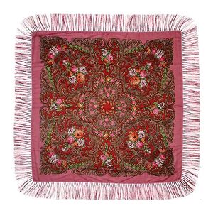 Платок с павловопосадским узором розовый 120х120