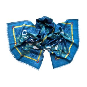 Палантин Tranini из шерсти и шёлка 0702 синий