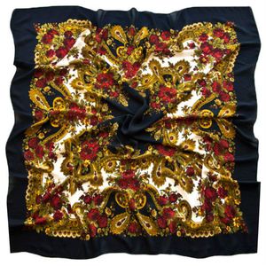 Платок шерстяной Tranini 0326 русский узор черный