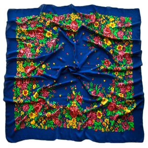 Платок шерстяной Tranini 0402 русский узор синий