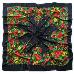 Платок шерстяной Tranini 0403 русский узор черный