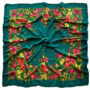 Платок шерстяной Tranini 0404 русский узор зеленый
