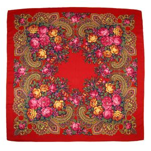 Платок 9023 с павловопосадским узором 90х90 красный