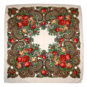 Платок 9025 с павловопосадским узором 90х90 белый