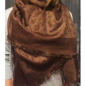 Платок брендовый шерстяной  молочный шоколад 140х140