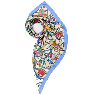 Платок женский шёлковый бело-голубой M0004