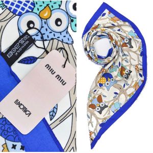 Платок женский шёлковый  белый-синий M0006