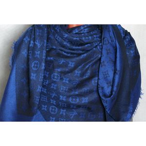 Платок брендовый шерстяной 1127 синий с черным