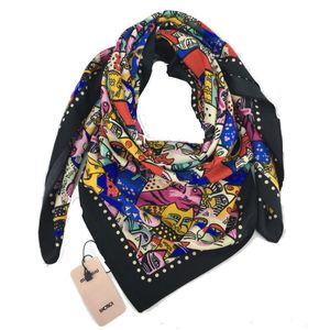 Платок шёлковый M0017 кошки черный