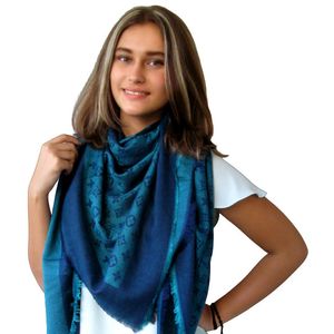 Платок брендовый шерстяной сине-бирюзовый 1114