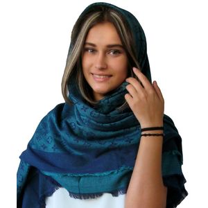 Платок брендовый шерстяной сине-бирюзовый 1114