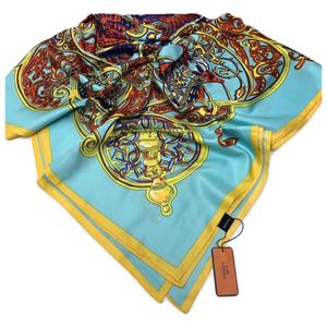 Шелковый платок HERMES голубой 5140