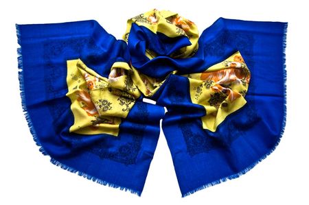 Палантин Tranini из шерсти и шёлка 0626 синий