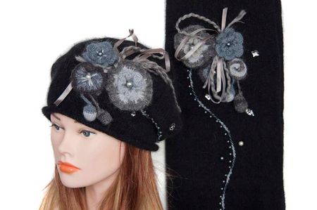 Комплект женский Tranini 0166 ART-MHBCK  берет+шарф