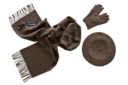 Комплект женский (берет, шарф, перчатки) 00481 темно-бежевый