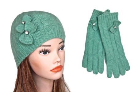 Шапка женская Tranini в комплекте с перчатками Tranini 2001 ART-KEC-70-71-GREEN Шапка женская Tranini в комплекте с перчатками Tranini 2001 ART-KEC-70-71-GREEN