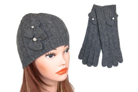 Шапка женская Tranini в комплекте с перчатками Tranini 2002 ART-KEC-70-71-GREY