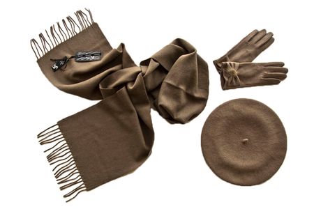 Комплект женский (берет, шарф, перчатки) 00421 темно-бежевый