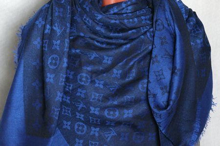 Платок брендовый шерстяной 1127 синий с черным