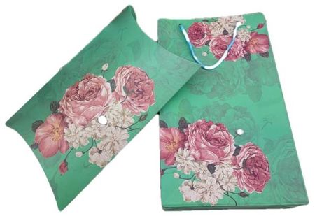 Комплект пакет и подарочная коробка зеленый KomplN3