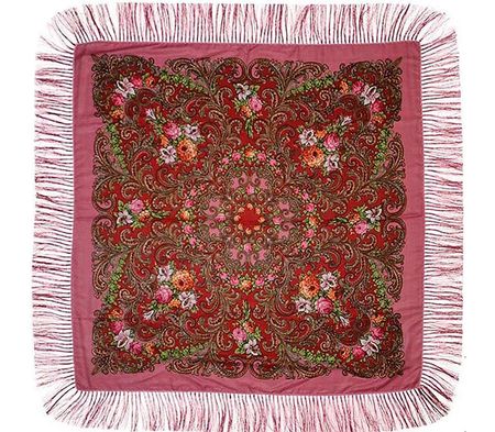 Платок с павловопосадским узором розовый 120х120