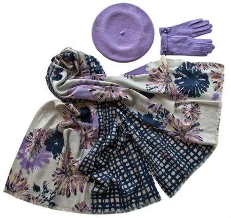 Комплект (берет, палантин, перчатки) Tranini 33002 сиреневый
