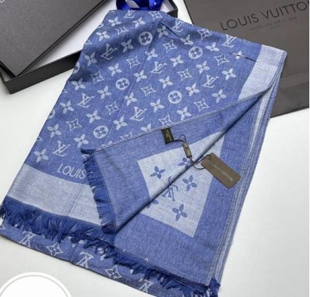 Палантин брендовый шерстяной 241032 синий с белым