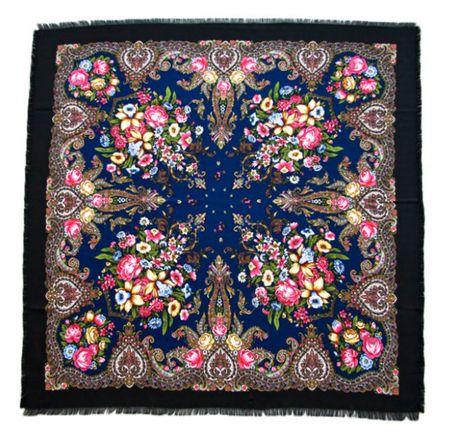 Платок шерстяной Tranini 0351 русский узор синий