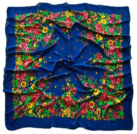 Платок шерстяной Tranini 0402 русский узор синий