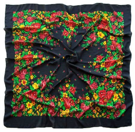 Платок шерстяной Tranini 0403 русский узор черный