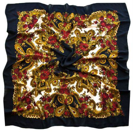 Платок шерстяной Tranini 0326 русский узор черный