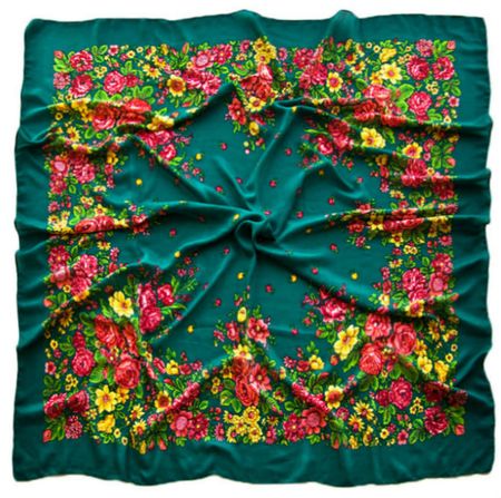 Платок шерстяной Tranini 0404 русский узор зеленый