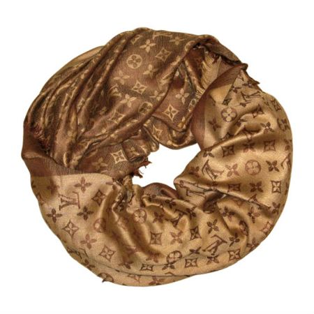 Платок брендовый шерстяной  коричнево-бежевый, 1134