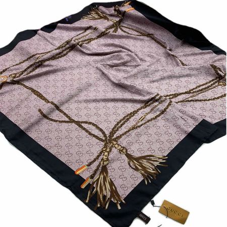 Шелковый женский платок Gucci розовый с черным  060104