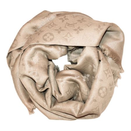 Платок брендовый шерстяной  бежевый с серебром 1176