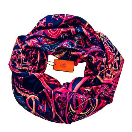 Шелковый платок HERMES синий с розовым, 5123