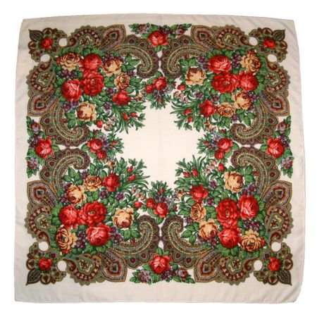 Платок 9025 с павловопосадским узором 90х90 белый