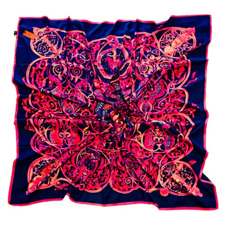 Шелковый платок HERMES синий с розовым, 5123