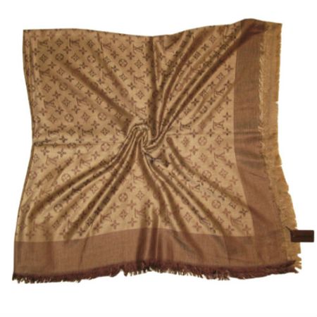 Платок брендовый шерстяной  коричнево-бежевый, 1134