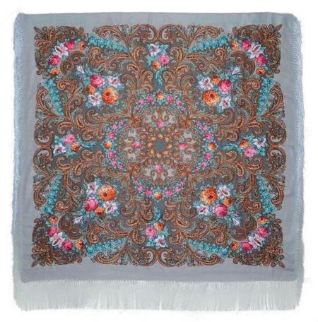 Платок с павловопосадским узором / в ассортименте серый 140х140