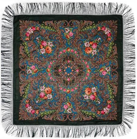 Платок с павловопосадским узором зеленый 120х120