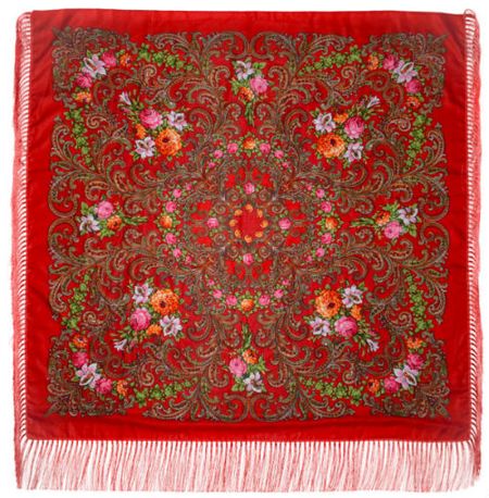 Платок с павловопосадским узором /в ассортименте красный 140х140
