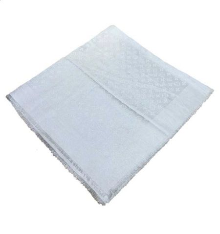 Платок брендовый шерстяной светло-серый с люрексом 180115