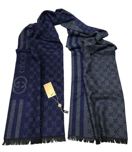 Шарф мужской Gucci 150112 синий с серым
