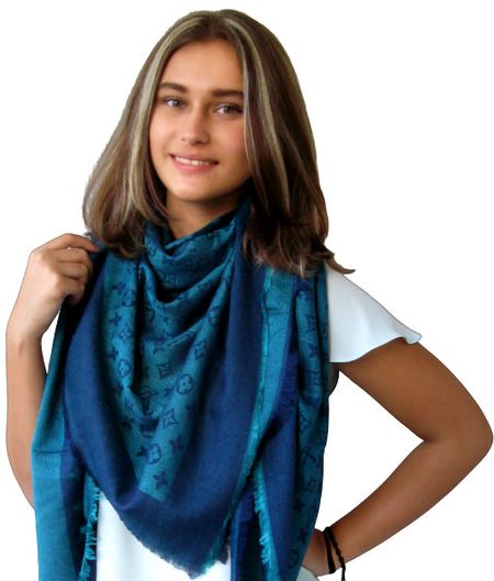 Платок брендовый шерстяной сине-бирюзовый 1114