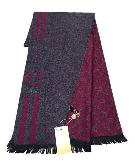 Шарф мужской Gucci 150117 серый с бордовым