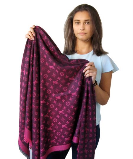 Платок брендовый шерстяной розово-черный 1115