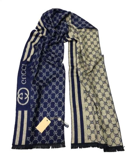 Шарф мужской Gucci 150113 синий с бежевым