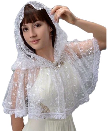 Ниспадающий платок капор в церковь  белый 280120